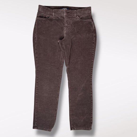 Chaps Gray Corduroy Pants Straight Leg Stretch Cotton Blend Size 8 Petite - Picture 1 of 9